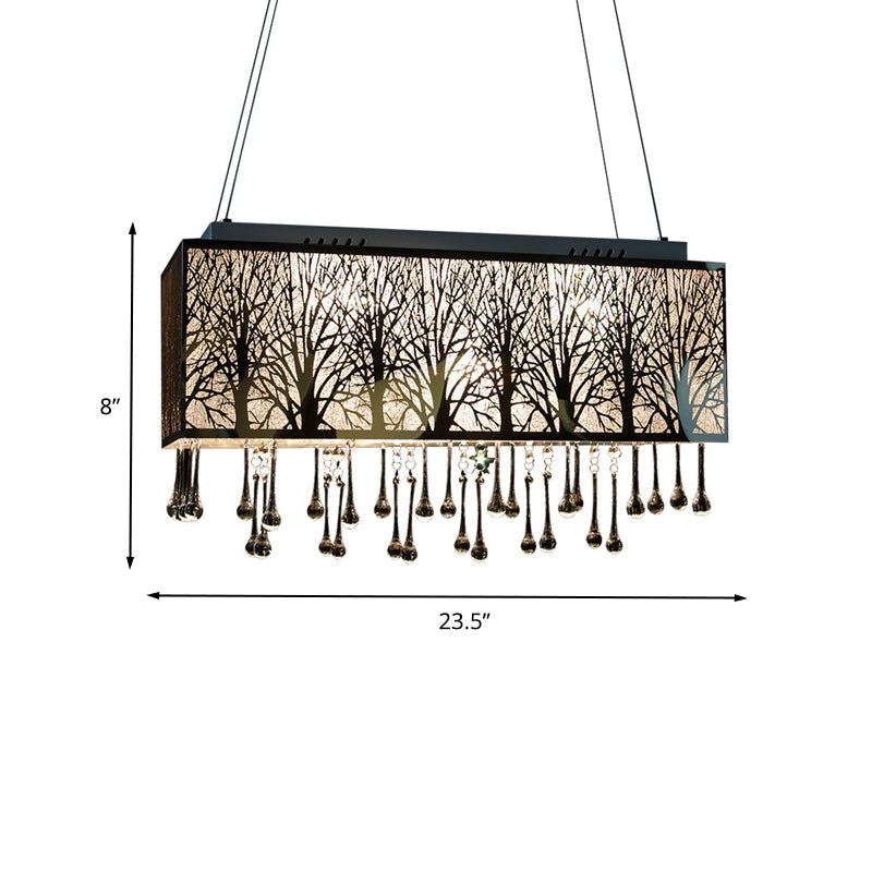 White Rectangle Island Light Modern 3 Heads Waterdrop Crystal Hanging Lamp with Forest Pattern Clearhalo 'Ceiling Lights' 'Island Lights' Lighting' 260803