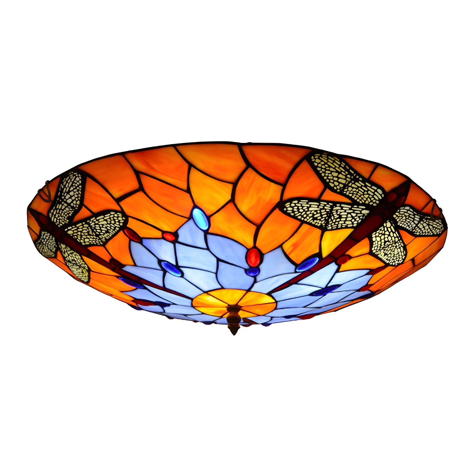 Stained Glass Bowl Flush Mount Light Tiffany Rustic Ceiling Lamp for Stair Living Room Clearhalo 'Ceiling Lights' 'Close To Ceiling Lights' 'Lighting' 2609887