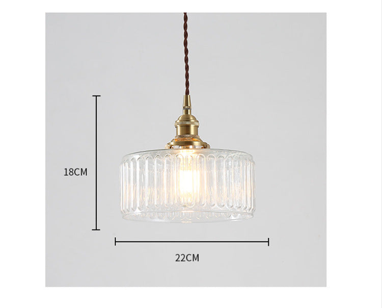 Vintage 1 Light Pendant Lamp Clear Ribbed Glass Drum Pendant Lighting for Living Room Clearhalo 'Ceiling Lights' 'Pendant Lights' 'Pendants' Lighting' 2609969