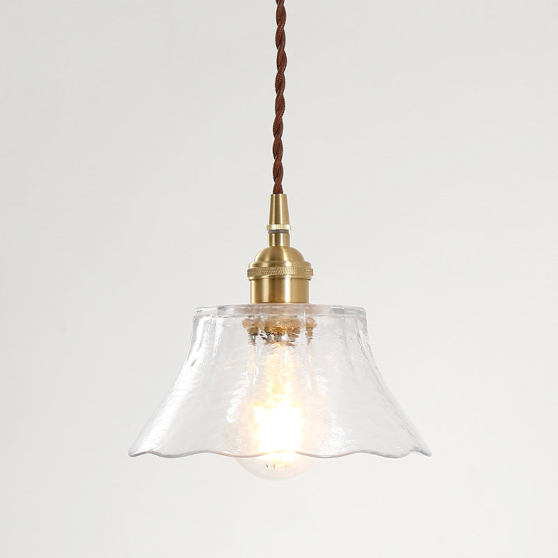 Brass 1 Light Ceiling Light Retro Clear Glass Shade Living Room Small Hanging Lamp Clearhalo 'Ceiling Lights' 'Pendant Lights' 'Pendants' Lighting' 2609974