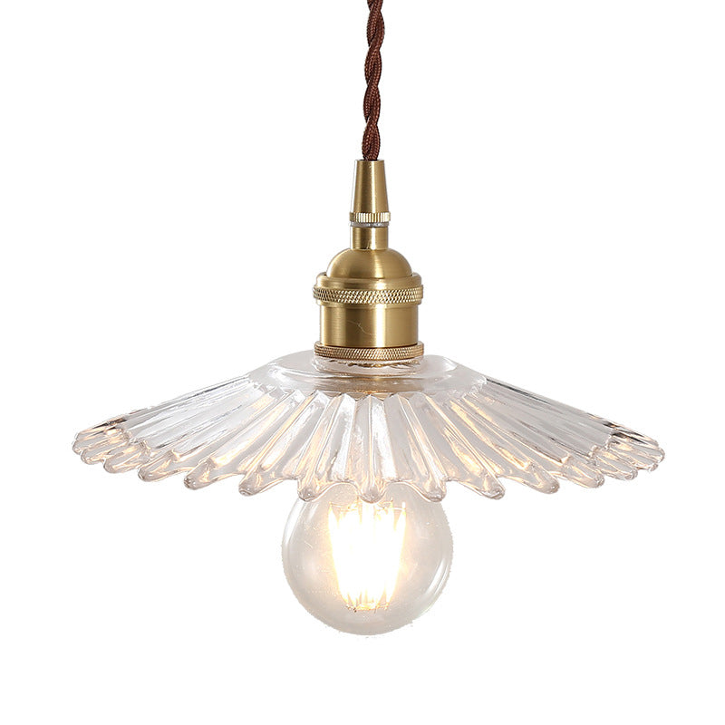 Brass 1 Light Ceiling Light Retro Clear Glass Shade Living Room Small Hanging Lamp Clearhalo 'Ceiling Lights' 'Pendant Lights' 'Pendants' Lighting' 2609979