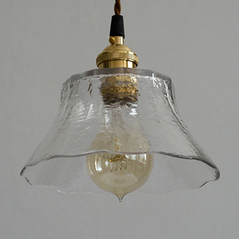 Brass 1 Light Ceiling Light Retro Clear Glass Shade Living Room Small Hanging Lamp Clearhalo 'Ceiling Lights' 'Pendant Lights' 'Pendants' Lighting' 2609980