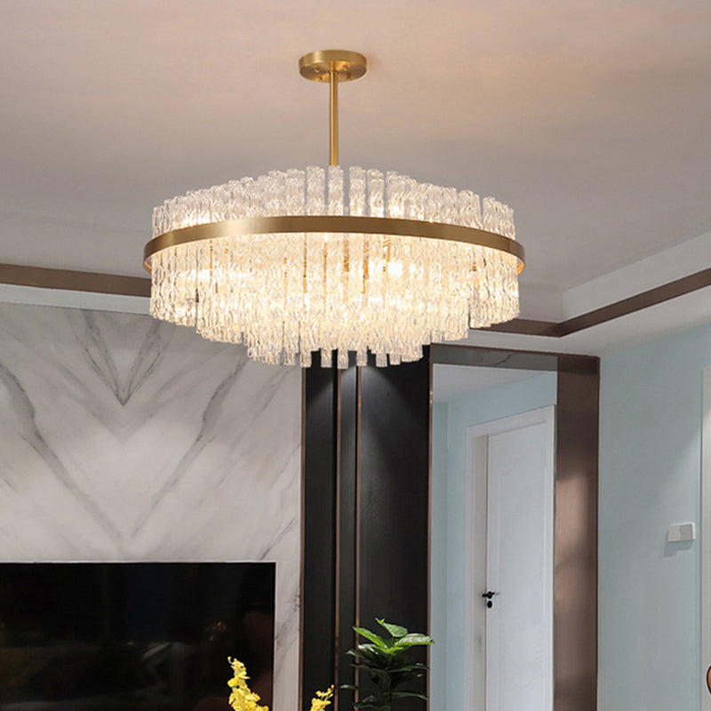 Multiplier Crystal Pendant Light Modern Metal Round Living Room Chandelier Light in Gold Clearhalo 'Ceiling Lights' 'Pendant Lights' 'Pendants' Lighting' 2609984