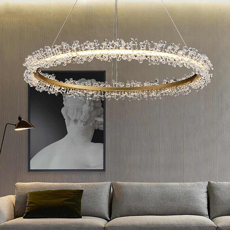 K9 Crystal Gold Chandelier LED Minimalist Round Suspension Pendant Light for Bedroom Clearhalo 'Ceiling Lights' 'Pendant Lights' 'Pendants' Lighting' 2609997