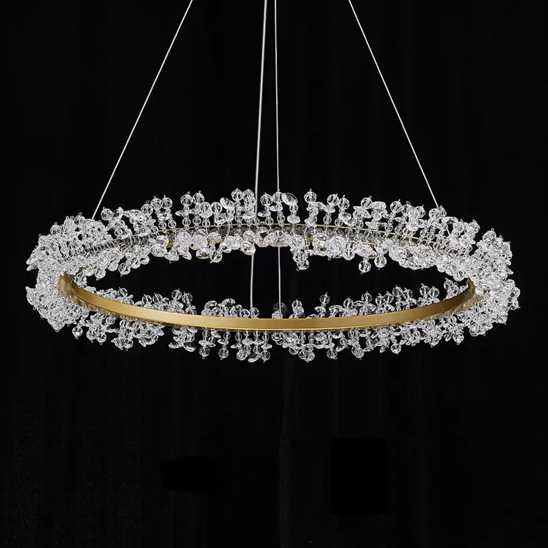 K9 Crystal Gold Chandelier LED Minimalist Round Suspension Pendant Light for Bedroom Clearhalo 'Ceiling Lights' 'Pendant Lights' 'Pendants' Lighting' 2610002