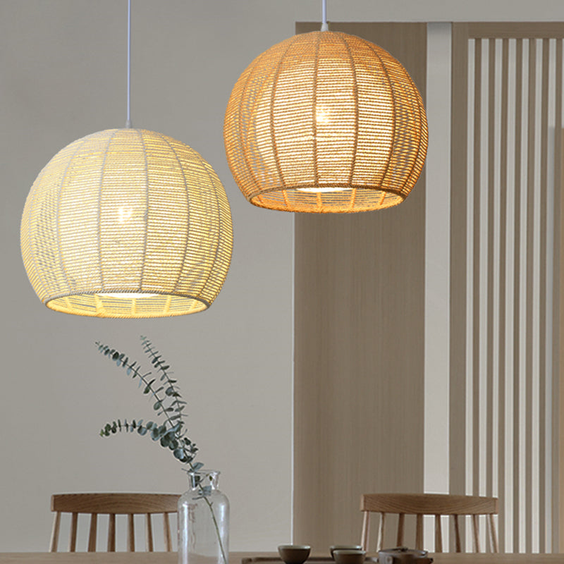 Double Rattan Shade Pendant Lamp Japanese Simplicity Single Light Hanging Ceiling Light in Beige/Coffee Clearhalo 'Ceiling Lights' 'Pendant Lights' 'Pendants' Lighting' 2612063