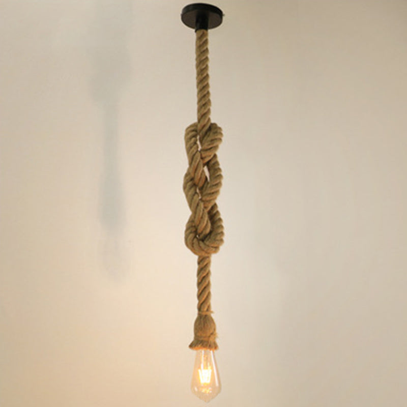 Natural Hemp Rope Hanging Light Retro Industrial Bare Bulb Single Light Ceiling Pendant for Bar Coffee Shop Clearhalo 'Ceiling Lights' 'Pendant Lights' 'Pendants' Lighting' 2612158