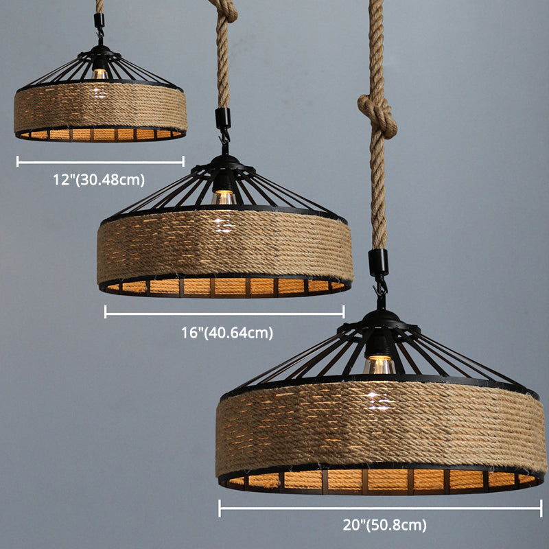 Wrought Iron Barn-Shaped Pendant Lighting Fixture Rural Hemp Rope Single Bulb Drop Lamp for Bar Clearhalo 'Ceiling Lights' 'Pendant Lights' 'Pendants' Lighting' 2612170