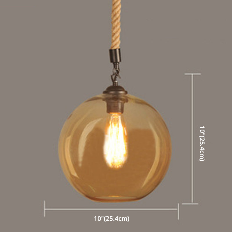 Amber Glass Globe Shade Pendant Light Vintage Industrial Mini Hanging Lamp with 39 Inch Adjustable Hanging Hemp Rope Clearhalo 'Ceiling Lights' 'Pendant Lights' 'Pendants' Lighting' options 2612178