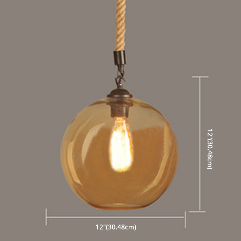 Amber Glass Globe Shade Pendant Light Vintage Industrial Mini Hanging Lamp with 39 Inch Adjustable Hanging Hemp Rope Clearhalo 'Ceiling Lights' 'Pendant Lights' 'Pendants' Lighting' options 2612180