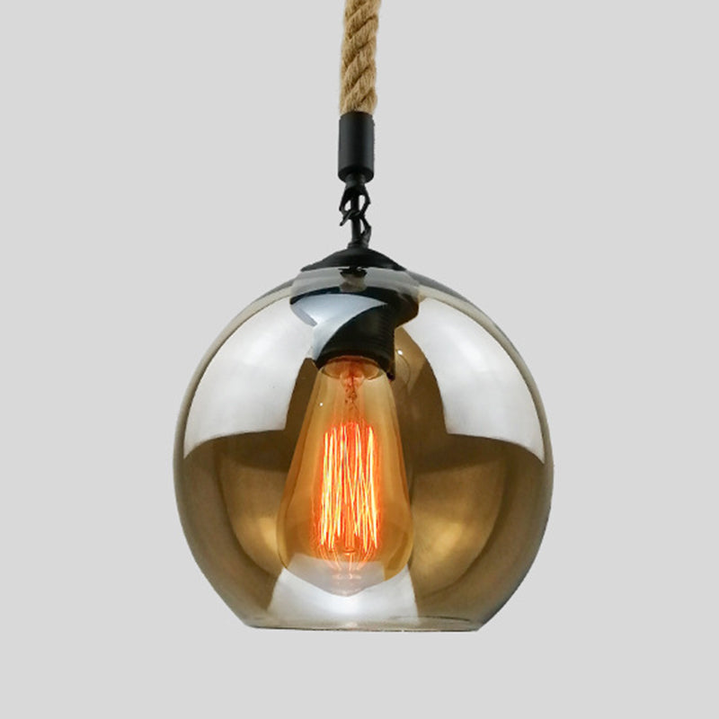 Rustic Globe Glass Shade Hanging Light Vintage Industrial Hemp Rope Pendant Light for Foyer Kitchen Restaurant Clearhalo 'Ceiling Lights' 'Pendant Lights' 'Pendants' Lighting' options 2612184