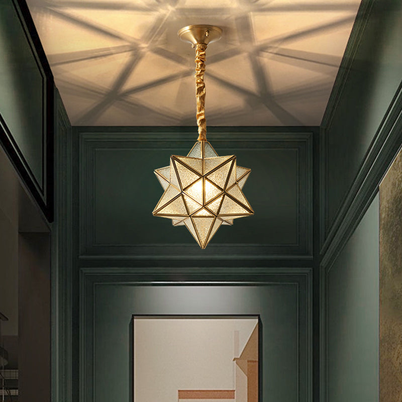 Vintage Brass Hanging Light Star Shade 1 Light Glass Pendant Lamp with Adjustable Chain for Hallway Clearhalo 'Ceiling Lights' 'Pendant Lights' 'Pendants' Lighting' 2612307