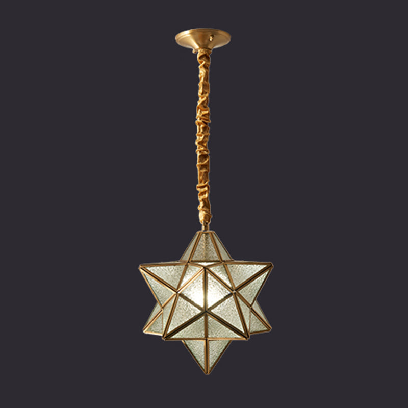 Vintage Brass Hanging Light Star Shade 1 Light Glass Pendant Lamp with Adjustable Chain for Hallway Gold Clearhalo 'Ceiling Lights' 'Pendant Lights' 'Pendants' Lighting' 2612308