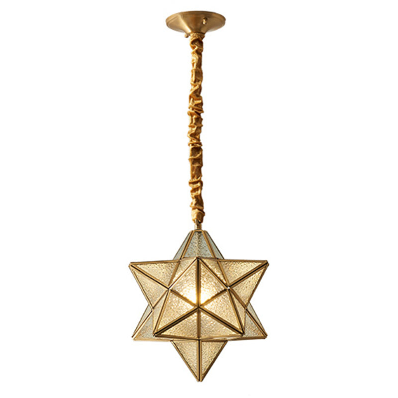 Vintage Brass Hanging Light Star Shade 1 Light Glass Pendant Lamp with Adjustable Chain for Hallway Clearhalo 'Ceiling Lights' 'Pendant Lights' 'Pendants' Lighting' 2612312
