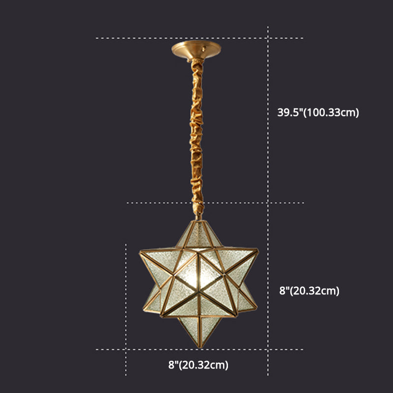 Vintage Brass Hanging Light Star Shade 1 Light Glass Pendant Lamp with Adjustable Chain for Hallway Clearhalo 'Ceiling Lights' 'Pendant Lights' 'Pendants' Lighting' 2612314