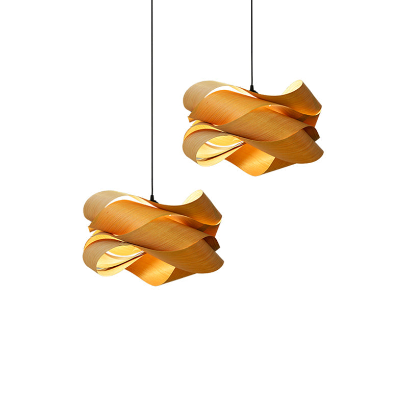 Twist Wooden Veneer Suspension Pendant Light Modern Simplicity Style Lighting Fixture for Restaurant Coffee Shop Clearhalo 'Ceiling Lights' 'Pendant Lights' 'Pendants' Lighting' 2612350