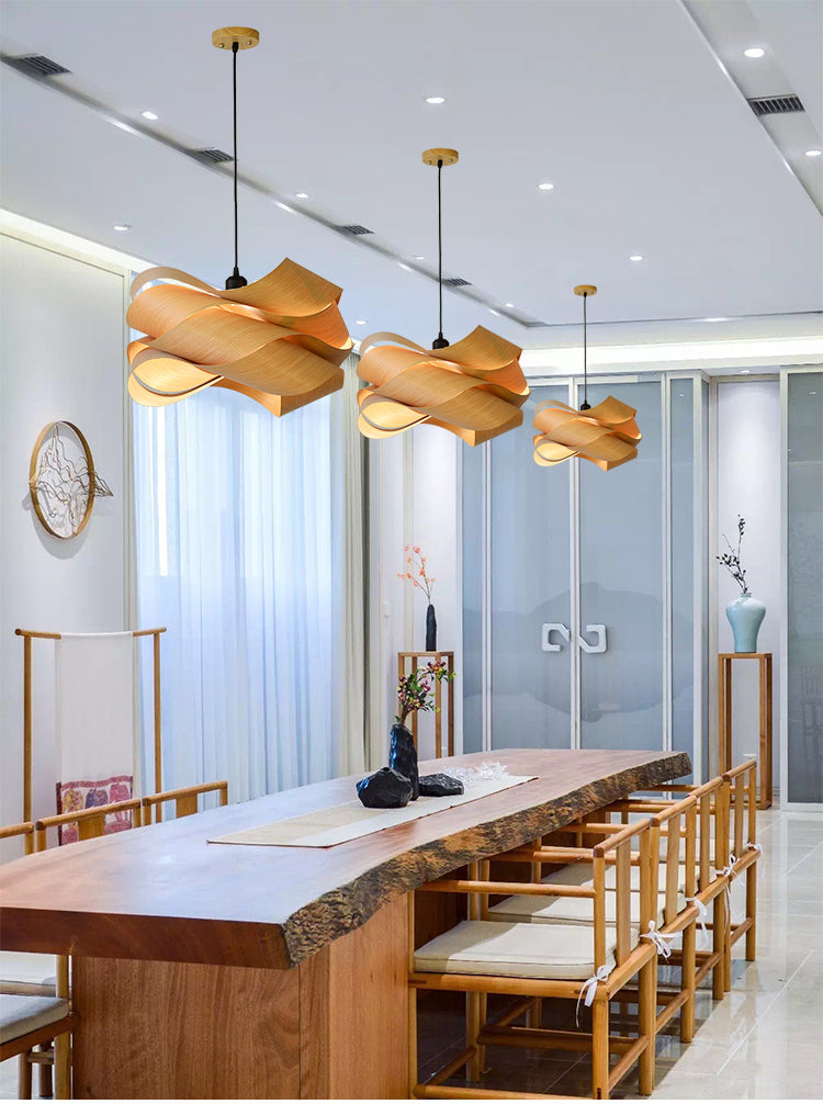 Twist Wooden Veneer Suspension Pendant Light Modern Simplicity Style Lighting Fixture for Restaurant Coffee Shop Clearhalo 'Ceiling Lights' 'Pendant Lights' 'Pendants' Lighting' 2612355