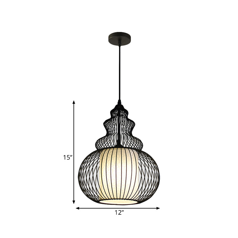 1 Light Round/Oval/Lantern Ceiling Suspension Lamp Classic Black Fabric Pendant Light Fixture for Dining Room Clearhalo 'Ceiling Lights' 'Pendant Lights' 'Pendants' Lighting' 261287