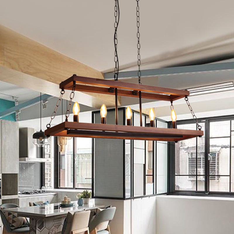 Trapezoid Wood Hanging Pendant Light Vintage 3/5 Lights Dining Room Island Lighting Fixture in Brown Clearhalo 'Ceiling Lights' 'Island Lights' Lighting' 261358