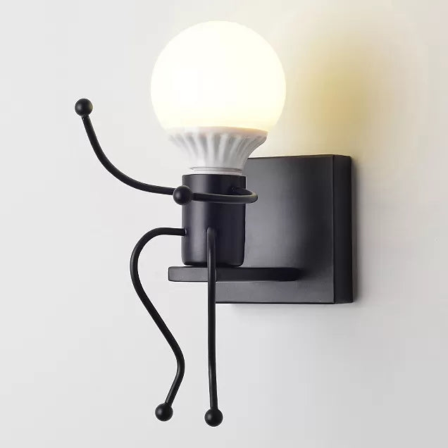 Sitting People Shaped Wall Sconce One Bulb Modern Style Metal Night Light for Bedroom Black Clearhalo 'Night Lights' 'Wall Lights' Lighting' 26152