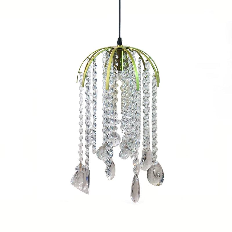 Tropical Crystal Cascading Pendant Light Single Bulb Gold Ceiling Suspension Light Fixture Clearhalo 'Ceiling Lights' 'Modern Pendants' 'Modern' 'Pendant Lights' 'Pendants' Lighting' 261528