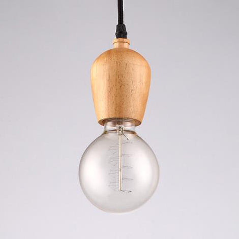 Wooden Cap Hanging Light Loft Style 1 Head Living Room Pendant Lamp with Exposed Bulb and Adjustable Cord, 2