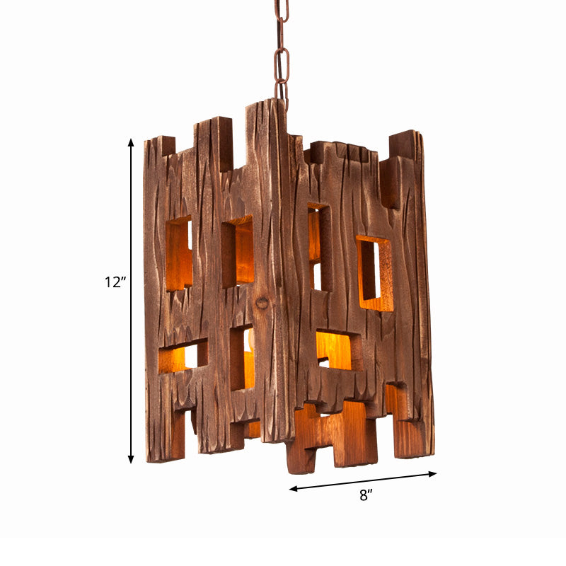 Wooden Rectangular Pendant Lamp Country Style 1 Bulb Brown Hanging Light Fixture with Adjustable Chain Clearhalo 'Ceiling Lights' 'Industrial Pendants' 'Industrial' 'Middle Century Pendants' 'Pendant Lights' 'Pendants' 'Tiffany' Lighting' 261666