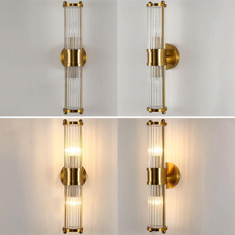 Indoor Lighting Wall Mount Lamp 2 Heads Crystal LED Bathroom Vanity Lights in Gold Finish Clearhalo 'Vanity Lights' 'Wall Lights' Lighting' 2617101