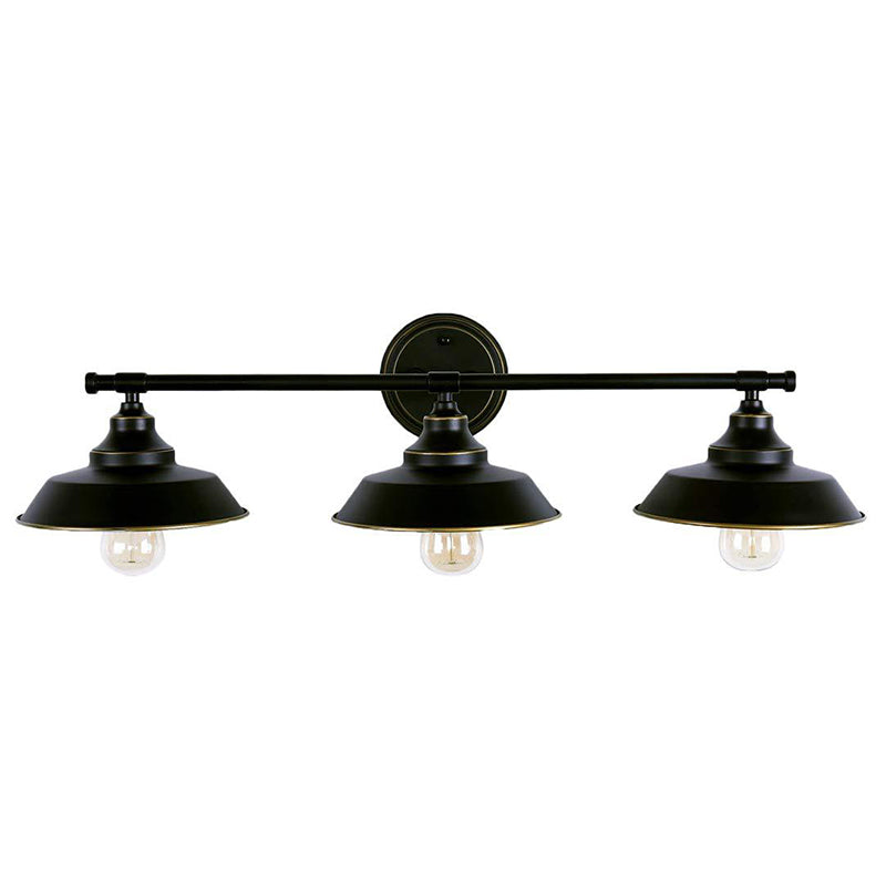 Iron Linear Vanity Wall Lights 3 Heads Vanity Mirror Lights in Barn Shade Coffee Clearhalo 'Vanity Lights' 'Wall Lights' Lighting' 2617105