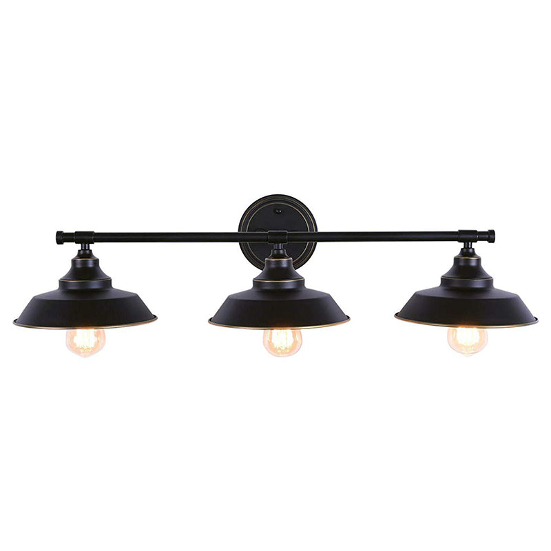 Iron Linear Vanity Wall Lights 3 Heads Vanity Mirror Lights in Barn Shade Clearhalo 'Vanity Lights' 'Wall Lights' Lighting' 2617108