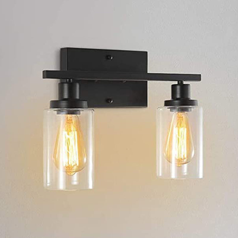 Industrial Style Wall Mounted Lamp 2 Heads Vanity Lamp in Pure Glass Shade for Bathroom Clearhalo 'Vanity Lights' 'Wall Lights' Lighting' 2617132