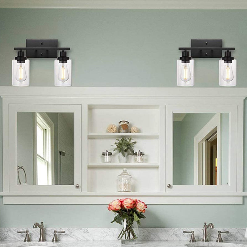 Industrial Style Wall Mounted Lamp 2 Heads Vanity Lamp in Pure Glass Shade for Bathroom Clearhalo 'Vanity Lights' 'Wall Lights' Lighting' 2617135