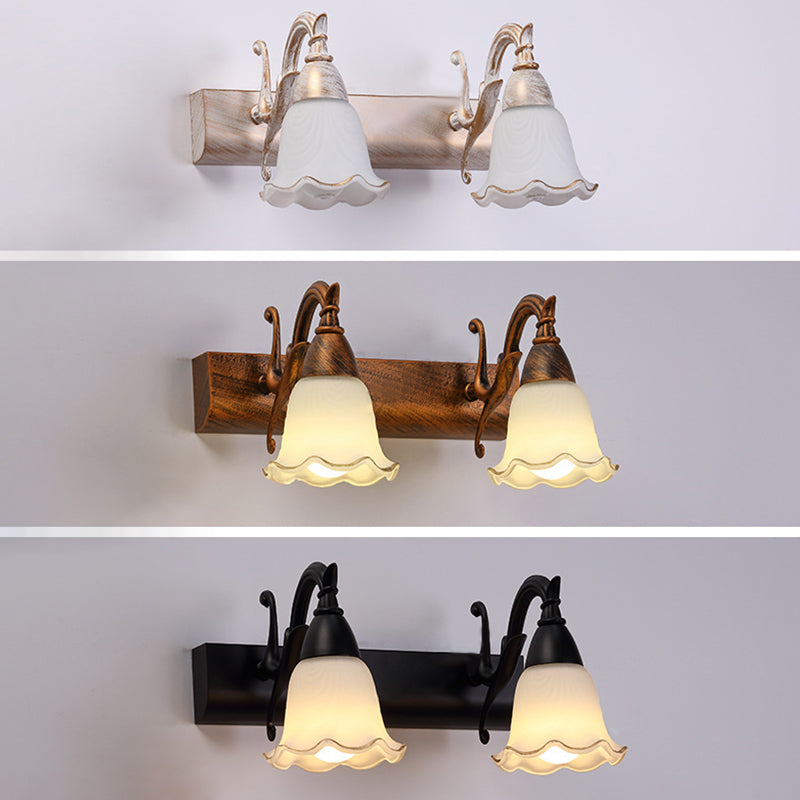 2 Lights Bathroom Light Fixture American Waterproof Light above Mirror in White Glass Shade Clearhalo 'Vanity Lights' 'Wall Lights' Lighting' 2617248