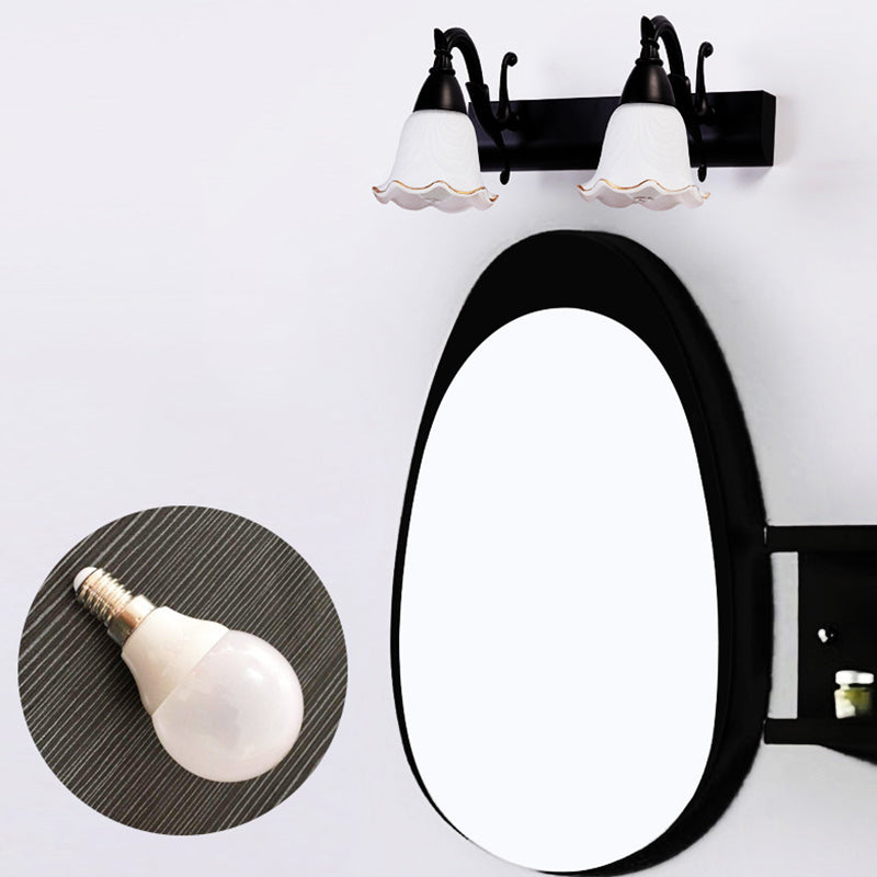 2 Lights Bathroom Light Fixture American Waterproof Light above Mirror in White Glass Shade Clearhalo 'Vanity Lights' 'Wall Lights' Lighting' 2617255