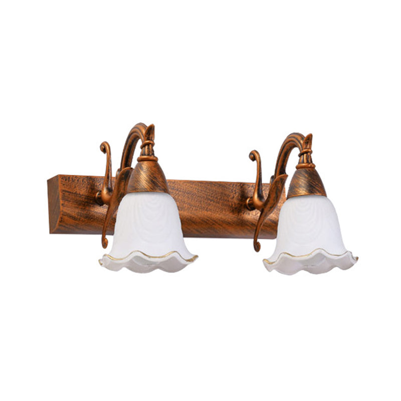 2 Lights Bathroom Light Fixture American Waterproof Light above Mirror in White Glass Shade Clearhalo 'Vanity Lights' 'Wall Lights' Lighting' 2617257