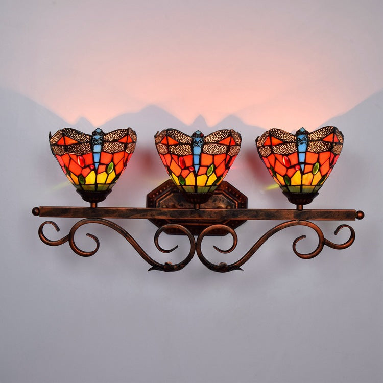 Vintage Colorful Dragonfly Vanity Light Fixtures Tiffany Style over Mirror Vanity Lights Clearhalo 'Vanity Lights' 'Wall Lights' Lighting' 2617330
