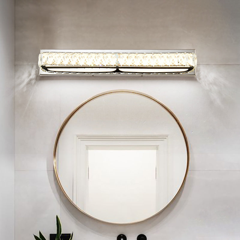 Stainless Steel Base Bathroom Vanity Sconces Crystal Embedded over Mirror Vanity Lights Clearhalo 'Vanity Lights' 'Wall Lights' Lighting' 2617353