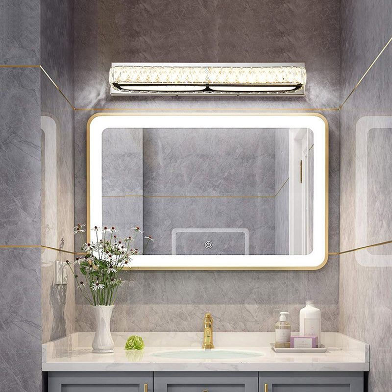 Stainless Steel Base Bathroom Vanity Sconces Crystal Embedded over Mirror Vanity Lights Clearhalo 'Vanity Lights' 'Wall Lights' Lighting' 2617355