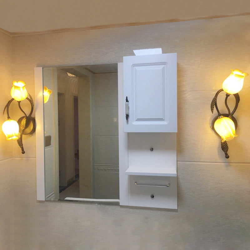 Flower Shape Wall Mounted Lamp 2 Lights Idyllic Style Bathroom Vanity Sconce Lights Clearhalo 'Vanity Lights' 'Wall Lights' Lighting' 2617373