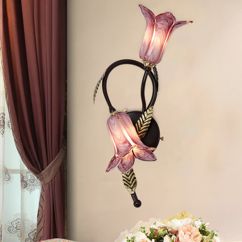 Flower Shape Wall Mounted Lamp 2 Lights Idyllic Style Bathroom Vanity Sconce Lights Clearhalo 'Vanity Lights' 'Wall Lights' Lighting' 2617374