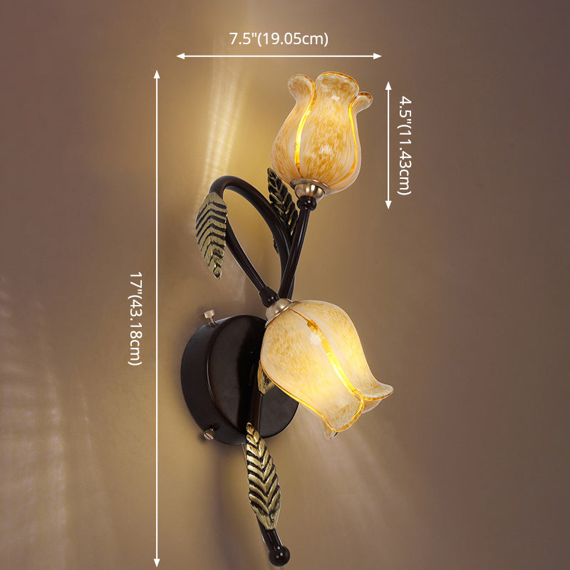 Flower Shape Wall Mounted Lamp 2 Lights Idyllic Style Bathroom Vanity Sconce Lights Clearhalo 'Vanity Lights' 'Wall Lights' Lighting' 2617376