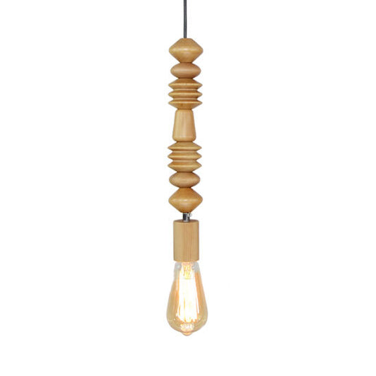 Spherical Bead Wood Hanging Lamp Lodge Style 1 Light Bedside Pendant Lighting with Bare Bulb, 12.5