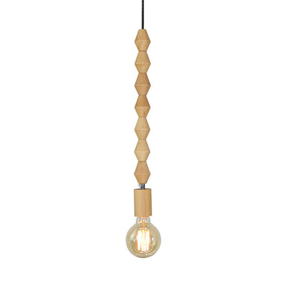 Spherical Bead Wood Hanging Lamp Lodge Style 1 Light Bedside Pendant Lighting with Bare Bulb, 12.5