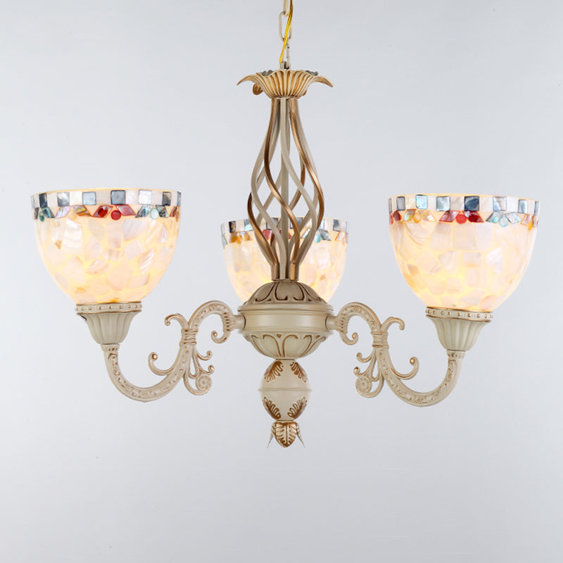 Shell White Chandelier Bell Shade Mediterranean Suspension Lighting for Living Room 3 White Up Clearhalo 'Ceiling Lights' 'Chandeliers' Lighting' 2618392