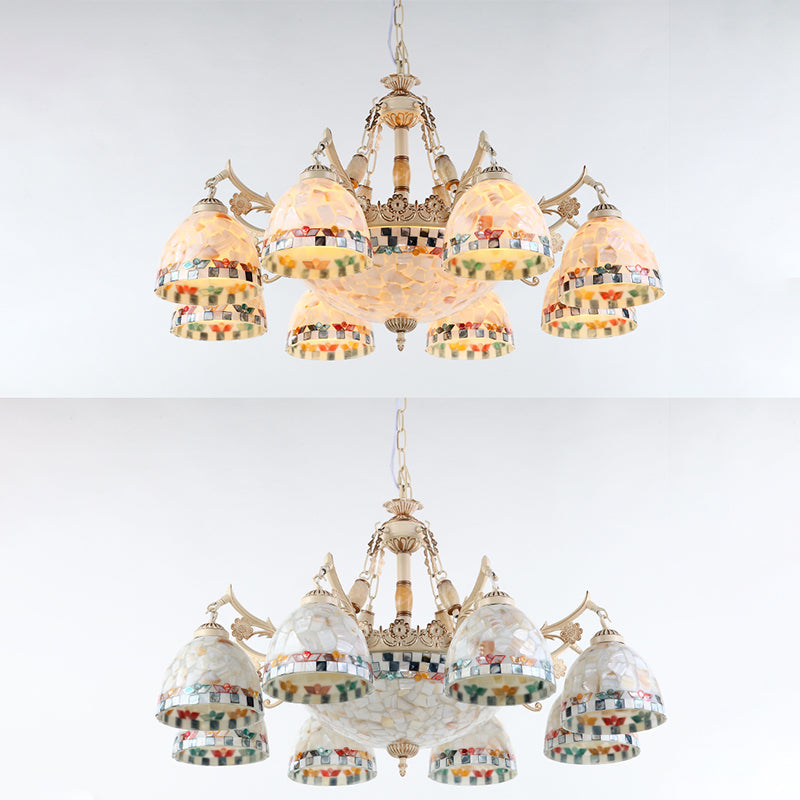 Shell White Chandelier Bell Shade Mediterranean Suspension Lighting for Living Room Clearhalo 'Ceiling Lights' 'Chandeliers' Lighting' 2618401