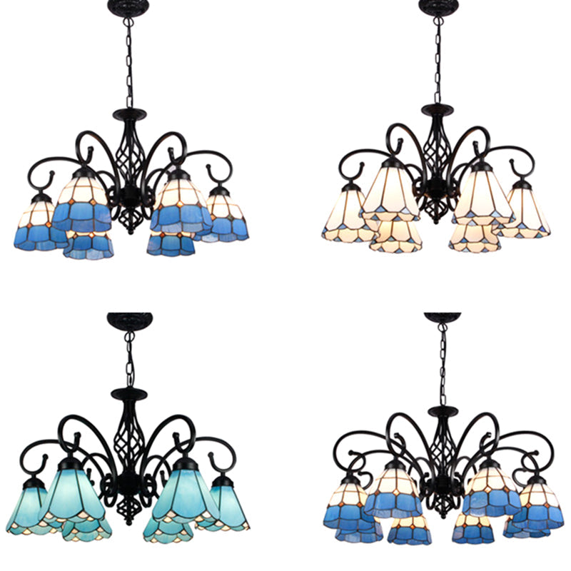 Vintage Floral Chandelier Light Handcrafted Stained Glass Hanging Light for Hall Clearhalo 'Ceiling Lights' 'Chandeliers' Lighting' 2618413