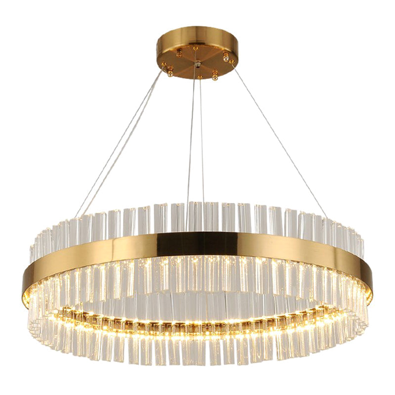 LED Round Chandelier Pendant Minimalistic Crystal Gold Finish Hanging Light for Bedroom Gold Clearhalo 'Ceiling Lights' 'Chandeliers' Lighting' 2618457