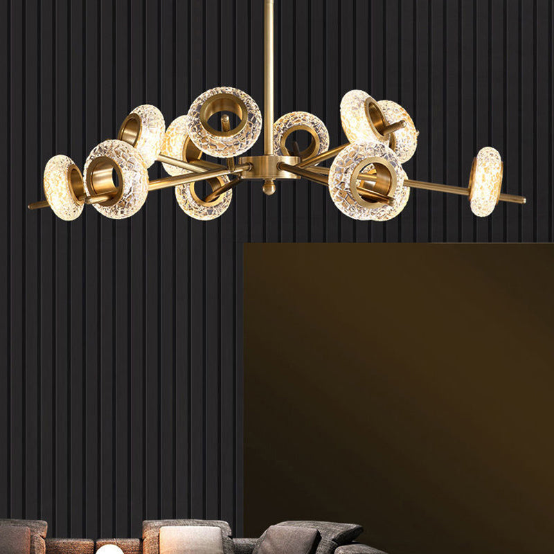 Crackled Crystal Glass Rings Pendant Lighting Postmodern Brass Finish Chandelier for Diner Clearhalo 'Ceiling Lights' 'Chandeliers' Lighting' 2618460