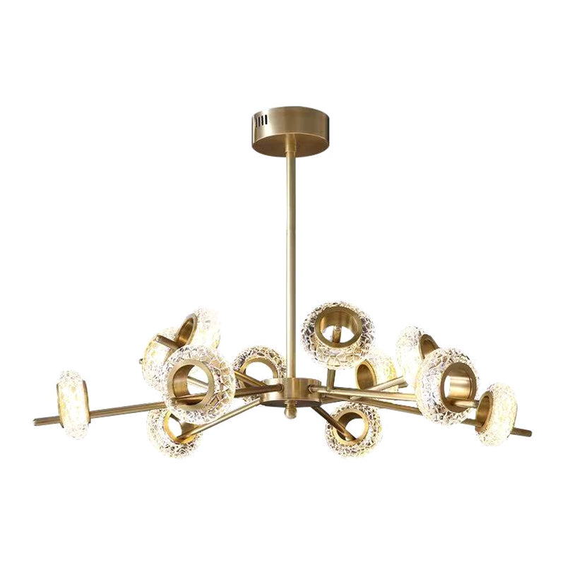 Crackled Crystal Glass Rings Pendant Lighting Postmodern Brass Finish Chandelier for Diner Clearhalo 'Ceiling Lights' 'Chandeliers' Lighting' 2618467