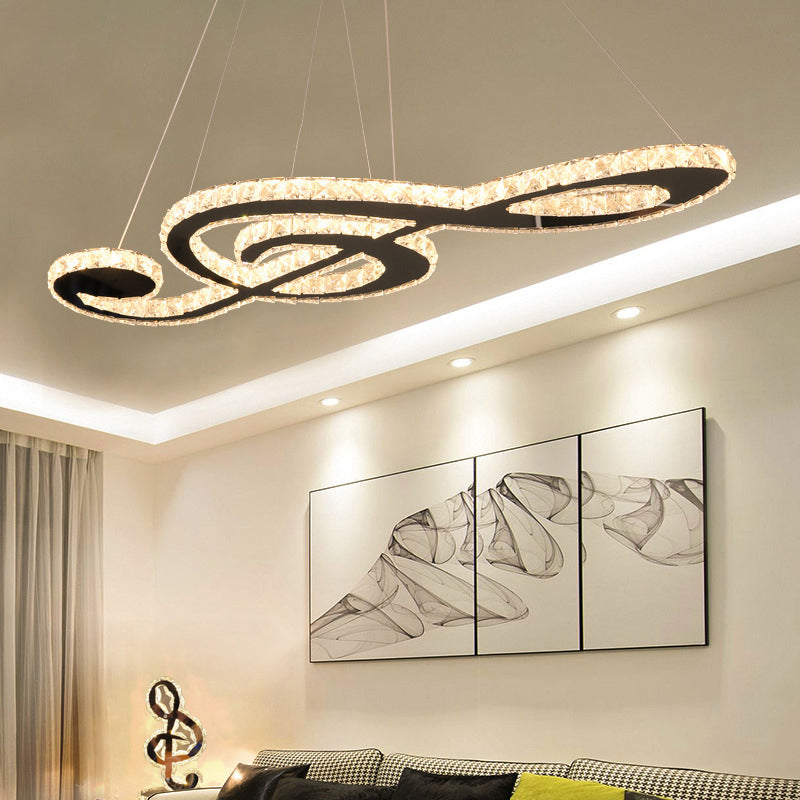 Musical Symbol Crystal Chandelier Simple Stainless Steel LED Suspension Light for Restaurant Clearhalo 'Ceiling Lights' 'Chandeliers' Lighting' 2618497